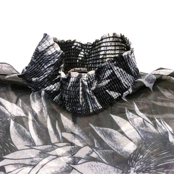 ZARA Black White Floral Print Semi Sheer Top Small Long Sleeves Sunflower Y2K - Picture 2 of 10